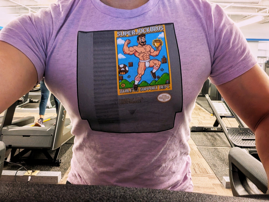 SUPER JOCK BROS. Retro Gaming Cartridge Art T-Shirt | Power-Up Your Performance Graphic Tee